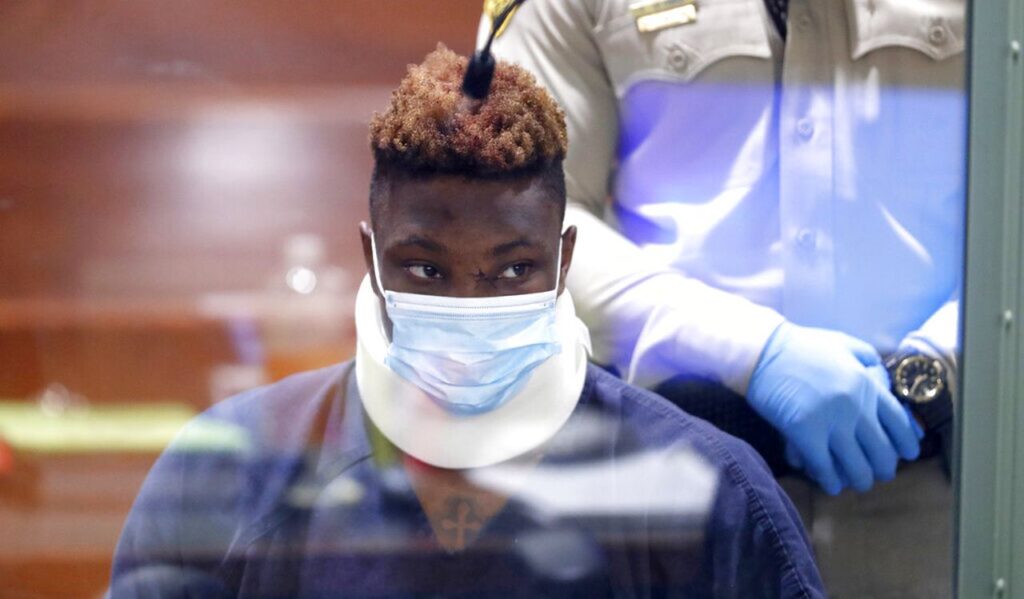 Henry Ruggs III in a wheelchair while in court facing 2 felonies. 